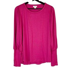 NWOT Sundance Fuchsia Caelyn Bishop Button Sleeve Tee Size L (flawed)